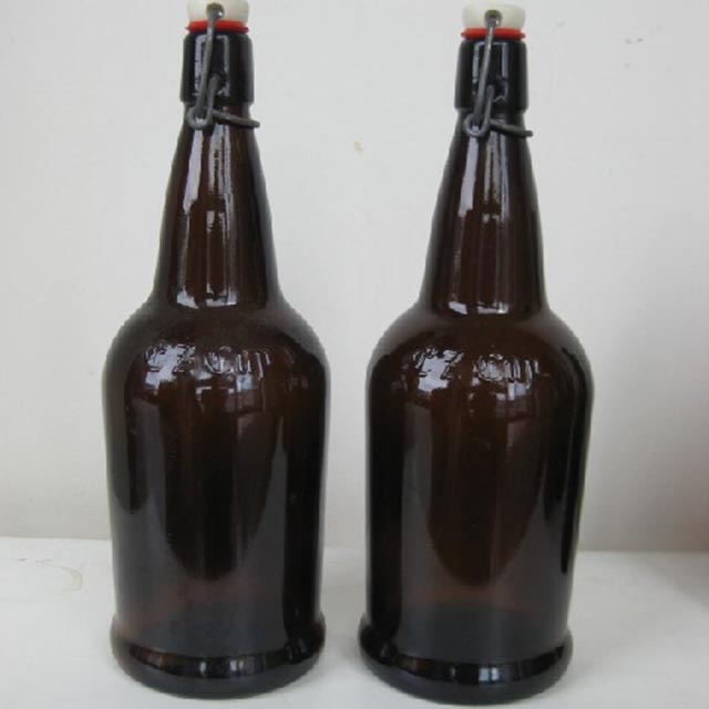 BOTTLE, Large Brown Glass w Stopper